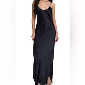 Nili Lotan navy satin maxi slip dress XS